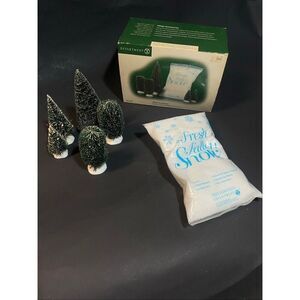 Lot of Department 56 Village- Landscape Starter Set- 5 Trees & Snow & Bench